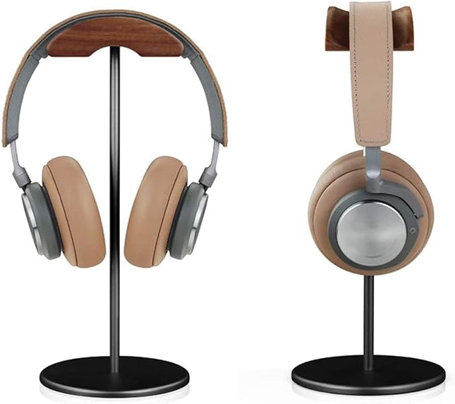 Jcurycke Headset Stand with 6.5cm Wide Walnut Wood Headrest,Headphone Holder Desk Removable with Solid Heavy Base,Headset Holder for Over Ear and Gaming,Headphone Stand Suitable for Table