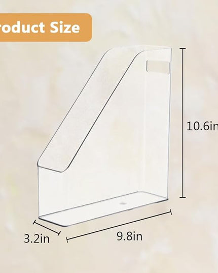 2 Pack Clear Acrylic Magazine File Holder Plastic Desk Organizer with Handle, Acrylic Vertical File Folder Bin Storage File Folders Magazine Rack Document Storage Organizer for Home Office