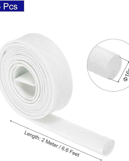 MECCANIXITY 5Pcs Wire Insulation Braid Fire Sleeve,6.6Ft-16mm ID White, High Temp Silicone Coated Fiberglass Sleeving for Automotive Hose Lines Electrical Wiring