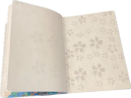 Made in Japan Echizen Washi Notebook with Sakura Watermark(Page 48) &2 sheets Yuzen Origami Paper Set – Luxury Japanese Stationery Gift (Indigo Chrysanthemum)
