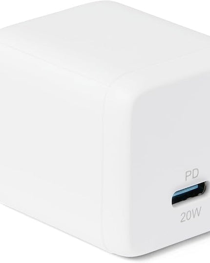 Amazon Basics Fast Charging USB C Nano GaN Wall Charger, 20W 1-Port PD 3.1 for Tablets Phones, White