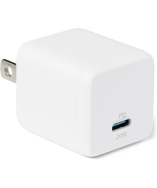 Amazon Basics Fast Charging USB C Nano GaN Wall Charger, 20W 1-Port PD 3.1 for Tablets Phones, White