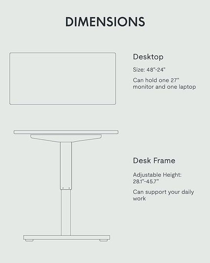 FLEXISPOT EN1 One-Piece Standing Desk with 1-Inch Thick Seamless Desktop, 48"x24" Electric Height Adjustable Desk for Home Office, Multi-Monitor Setups & Easy Assembly, Black