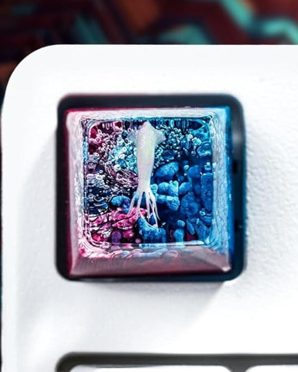 Squid Artisan Keycap Blue Purple Coral Reef R1 SA Profile Custom Sea Creatures Keycaps 1U ESC Handmade Gaming Ocean Resin Key Cap Cherry MX Switch Compatible Mechanical Keyboard Squid Lover Gift