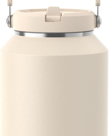64 oz Insulated Water Bottle with Flip Straw, Vacuum Insulated Stainless Steel Jug with Top Handle, Leak-Proof Lid, Sweat-Free, Wide Mouth, Keeps Ice Cold up to 34 Hours
