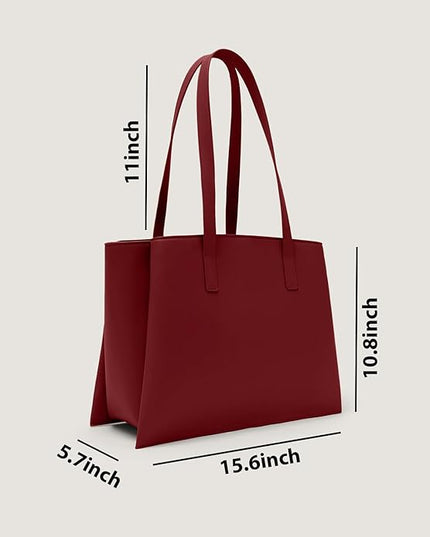 Work Tote Bags for Women 14 Inch - Work Bag Laptop Bag with Zip Compartments - Large PU Leather Office Computer Briefcase