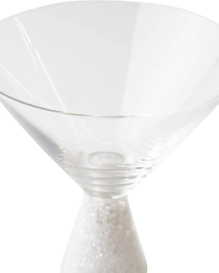 Vetrina Stemless Crystal Martini Glass, Modern & Unique, Ergonomic Grip, Barware For Dining Table Setting, Celebration, Event, Wedding Cocktails, Silver, Set of 6