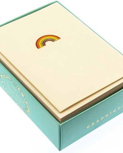 Graphique Rainbow La Petite Presse Boxed Notecards - 10 Embellished Gold Foil Rainbow Blank Cards with Matching Envelopes and Storage Box, 3.25" x 4.75" (L1332CB)