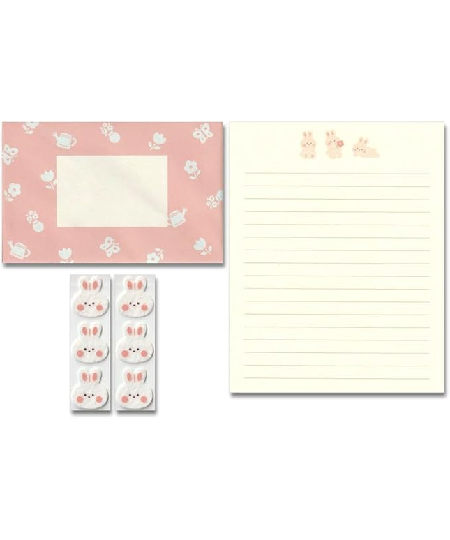 KUDOS.JP Cute Kawaii Japanese Stationery Letter Writing Paper with 12 Writing Papers and 6 Envelopes and Rabbit Fluffy 6 Sealing Gift Set for Teen, Girls, Kids