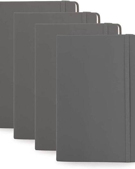 Simply Genius A5 Dotted Hardcover Notebook Pack - 5.7 x 8.4 in, 192 Pages, 4-Pack, Gray Faux Leather - Grid Notebook & Pocket Journal for Business, School & Travel
