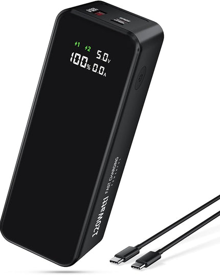 WOXABHSL 27000mAh 120W Fast Charging Power Bank, High Capacity 3-Port Laptop Portable Charger with Smart Display, Compatible with iPhone 16/15/14, Vision Pro, Samsung, MacBook & More