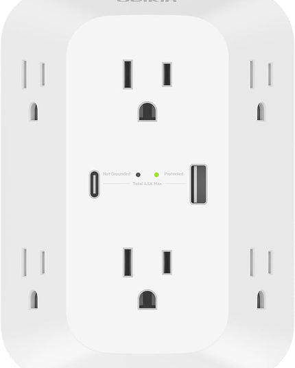 Belkin 6-Outlet Surge Protector Power Strip, ETL-listed, Wall-Mountable w/ 6 AC Outlets, Overvoltage Protection, LED Indicator, USB-C & USB-A Ports w/ USB-C PD Fast Charge - 1,680 Joules of Protection
