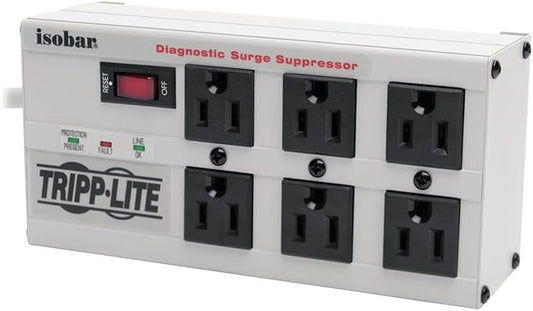 Tripp Lite IBAR6-6D Isobar 6-Outlet Surge Protector Power Strip, 6ft Cord with Right Angle Plug, Heavy-Duty Metal Housing, 3300 Joules, Lifetime Manufacturer's Warranty & $50,000 Insurance