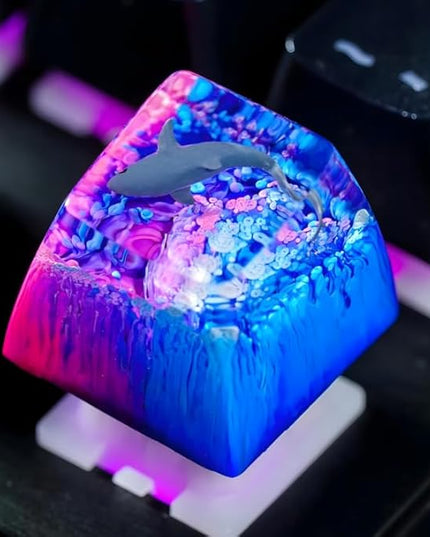 Shark Artisan Keycap Deep Blue Purple Ocean R1 SA Profile Custom Sea Creatures Keycaps 1U ESC Handmade Gaming Resin Key Cap Cherry MX Switch Compatible Mechanical Keyboard Sea Lover Gift