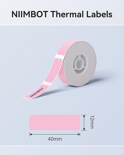 NIIMBOT Label Maker Tape for D11/D110/D101 Label Maker, 12 x 40 mm (0.47'' x 1.57'') for Home Office Labeling Tape Replacement, Pink