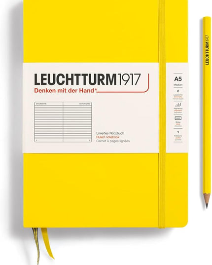 LEUCHTTURM1917 - Notebook Hardcover Medium A5-251 Numbered Pages for Writing and Journaling (Lemon, Ruled)