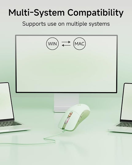 EWEADN G309 Wired Mouse, 7-Button Ergonomic Computer Corded Mouse with 2400 DPI, 4 Adjustment Levels DPI, Optical Office USB Mice with 5FT Cord for Laptop, PC, Desktop, MacBook-Green