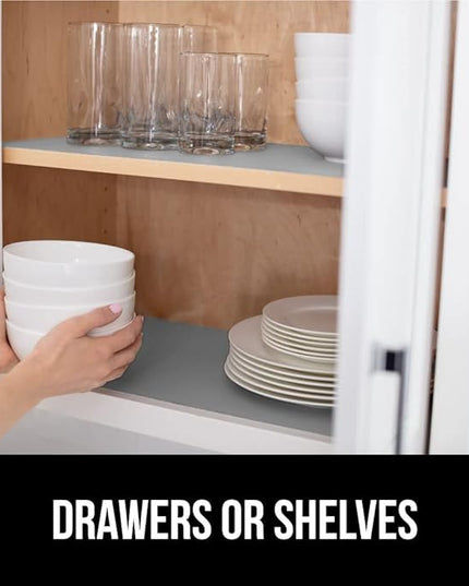 GORILLA GRIP Slip Resistant Drawer and Shelf Liner 2 Pack, Non Adhesive Water Resistant, Easy Clean and Trim, Smooth Surface Liners for Kitchen Cabinet Shelves Drawers Pantry 17.5IN x 20FT, Light Gray