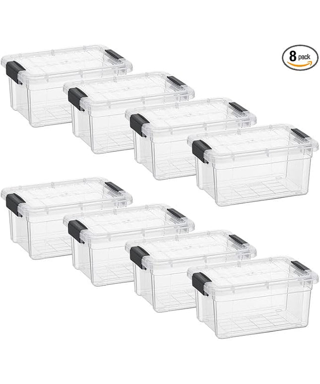 Superio Clear Storage Boxes with Lids, 3.5 Quart Plastic Container Bins for Organizing, Stackable Crates, BPA Free, Non Toxic, Odor Free, Organizers for Home, Office and Dorm, 8 Pack