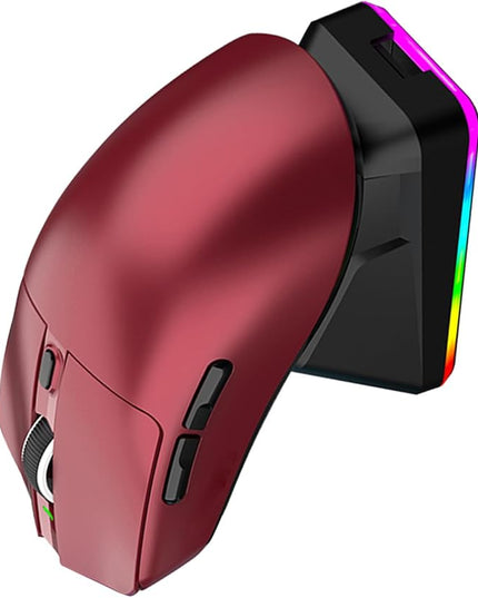 Lightweight Gaming Mouse, RGB Light 3 Mode Connection with 6 Adjustable DPI 800 12000, 7 Customizable Buttons, with Magnetic Charging Base (Red)