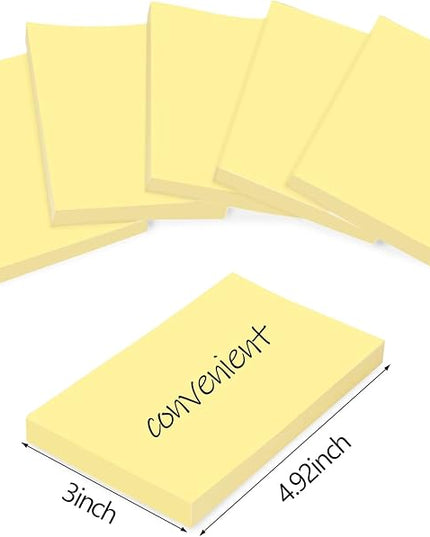 12 Pads Large Sticky Notes Yellow,3 x 5'' Self-Stick Notes Pads Recyclable,100 Sheets/Pad Super Sticking Power 76x127mm,1200 Sheets Clean Removal Sticky Notes Easy to Post for Note Taking,to Do Lists