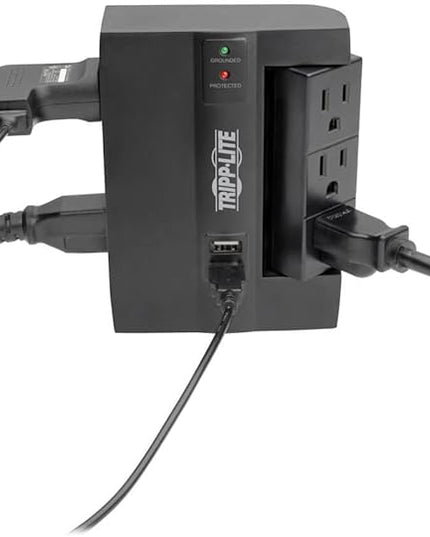 TRIPP LITE 6 Outlet Surge Protector Power Strip, 3 Rotatable Outlets, Wall Tap/Direct Plug in, 1200 Joules, 2 USB Charging Ports, Limited Warranty & $20, 000 Insurance (SWIVEL6USB), Black