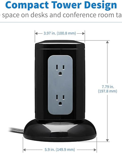 Tripp Lite TLP606UCTOWER Charging Tower Power Strip Surge Protector & Charging Station with USB Ports, 1800 Joules, 6 Outlets, 3 USB-A + 1 USB-C, 8ft Cord, Dorm Room Essentials Desk Accessory