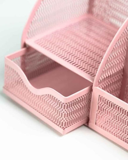 BLU MONACO | Light Pink Desk Organizer | Metal Drawer Desk Organizer with 6 Compartments and 1 Drawer | Cute Office Accessories for Women Home School