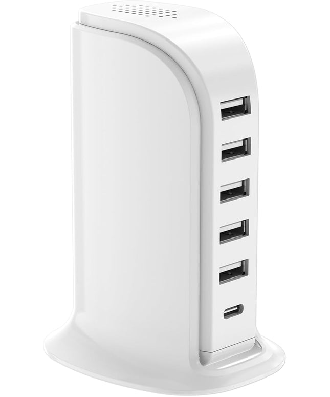 Charging Station for Multiple Devices Upoy, Multi USB Tower Hub with 5 USB+1 Type C Ports, USB C Charger Block Fast Charging for Apple/Samsung/Android Gadgets, Cute Home Office Desk Accessories