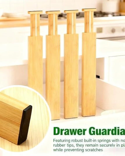 DZS Bamboo Drawer Organizer, 4-Pack Adjustable and Expandable Divider Insert for Kitchen, Bathroom, Office