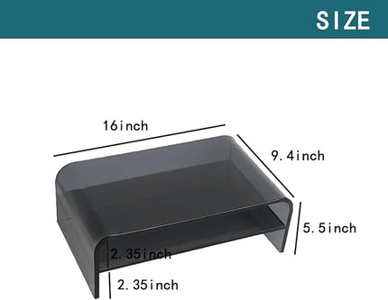 Clear Acrylic 2-Tier Monitor Stand & Desk Organizer - 16"x9.4"x5.5 H Home Office Riser with Keyboard Storage, Fits PC, Laptop, iMac, Printer, TV & Multi-Media Devices (Transparent grey)