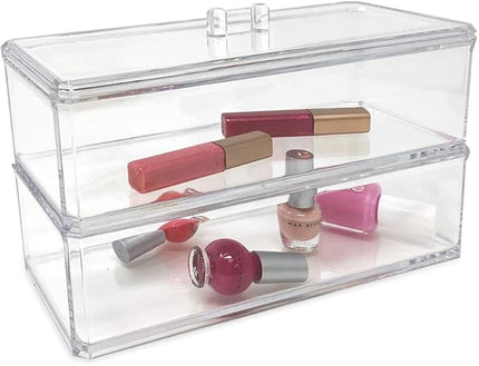 Isaac Jacobs Clear Acrylic Rectangular Stackable (2-Pack) Storage Organizer with Lid, Drawer Tray, Multi-Functional Tray, Bathroom, Kitchen, Home, Office, Desk, Drawers