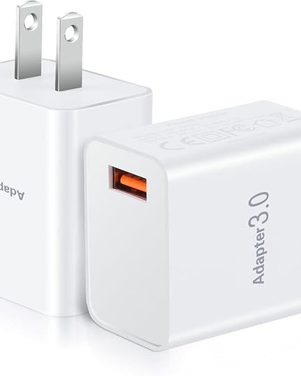 USB Wall Plug, OKRAY 2-Pack 18W Fast Charging Block 3.0 Quick Charge Power Adapter Travel Charger Brick Type A Box for Wireless Charger, iPhone 16 15 14 13 12 11 Pro, iPad, Samsung Galaxy S25 S24 A16