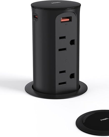 Pop up Outlet for Countertop,65W USB C Fast Charging Port,2.5-inch Hole Desktop Power Grommet,Recessed Power Strip,4 Outlets 4 USB Ports,15Amp Tamper Resistant Receptacle，ETL Listed (Black)