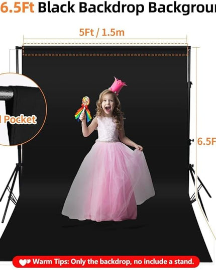 Black Backdrop for Photoshoot, 5x6.5ft Black Photo Backdrop Background, 1.5x2m Collapsible Fabric Backdrop Curtain, Portrait Back Drop Cloth, Content Creator Backdrops for Video Recording