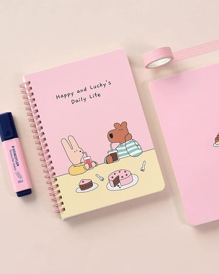Monolike Happy and Lucky A5 Grid Spiral Notebook, Dessert - Hardcover 5.83 x 8.27inch 128 Page,120GSM Thick paper