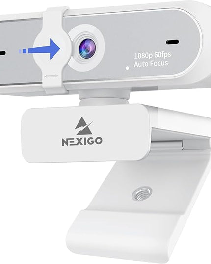 NexiGo N660P (Gen 2) 1080P 60FPS Webcam with Software Control, Dual Microphone & Cover, Autofocus, HD USB Computer Web Camera, for OBS/Zoom/Skype/FaceTime/Teams/Twitch, White