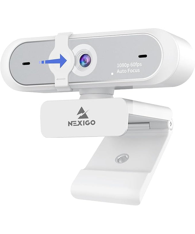 NexiGo N660P (Gen 2) 1080P 60FPS Webcam with Software Control, Dual Microphone & Cover, Autofocus, HD USB Computer Web Camera, for OBS/Zoom/Skype/FaceTime/Teams/Twitch, White