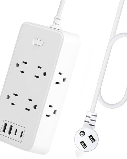10FT Power Strip Extension Cord Surge Protector with 8 Outlets and 2 USB & 2 USB-C Port(5V 3.1A),Bold Extension Cord with Fuse Surge Protected Power Strip for Home Office (White)