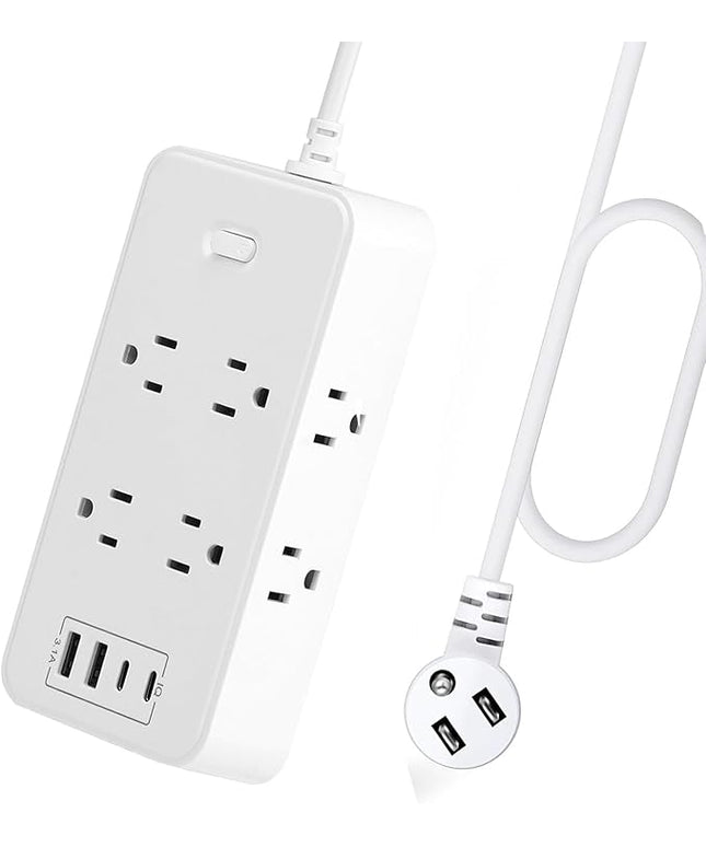 10FT Power Strip Extension Cord Surge Protector with 8 Outlets and 2 USB & 2 USB-C Port(5V 3.1A),Bold Extension Cord with Fuse Surge Protected Power Strip for Home Office (White)