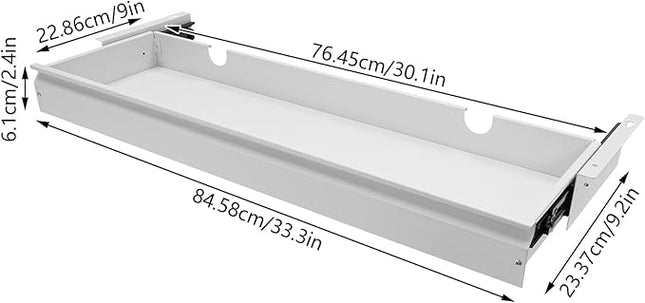 LEYSRIS 33.3" Under Desk Storage Drawer, White Sliding Pull-Out Drawer for Sit Stand Workstation