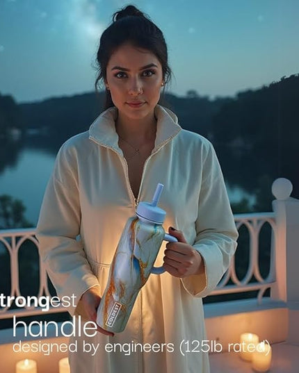 Coldest Tumbler with Handle and Straw, 100% Leak Proof Insulated Tumbler with Lid and Straw (3 Lids), Stainless Steel Tumblers for Women & Men, Cup Holder Friendly Base, 46 oz (Bats and Cats)
