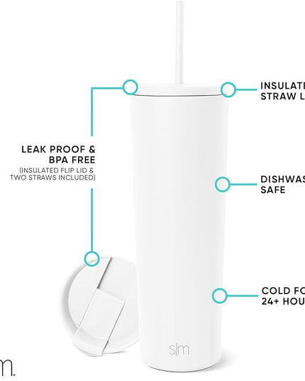 Simple Modern Insulated Tumbler with Lid and Straw | Iced Coffee Cup Reusable Stainless Steel Water Bottle Travel Mug | Gifts for Women Men Her Him | Classic Collection | 28oz | Winter White