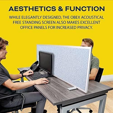 OBEX Acoustical Free Standing Privacy Screen, Cubicle Accessories Desk Privacy Panel, Desk Dividers for Office, Office Furniture Partitions Portable Sound Proof Dividers, 18" x 36", Overcast