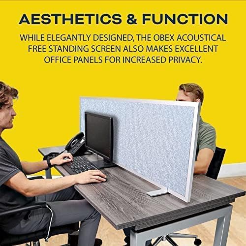OBEX Acoustical Free Standing Privacy Screen, Cubicle Accessories Desk Privacy Panel, Desk Dividers for Office, Office Furniture Partitions Portable Sound Proof Dividers, 18" x 42", Overcast