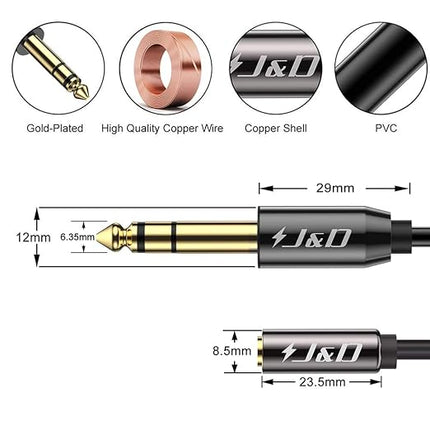 J&D 6.35mm (1/4 inch) to 3.5mm (1/8 inch) Headphone Jack Adapter 15 Feet, Gold Plated 3.5mm Female TRS to 6.35mm Male TRS Stereo Audio Cable for Guitar Amp, Amplifiers, Headphones Extension Cable