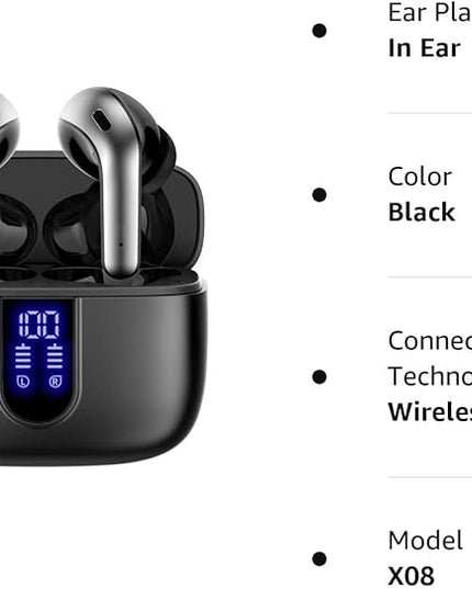 TAGRY 2 Sets X08 Sunset Pink and Black Bluetooth Headphones True Wireless Earbuds 60H Playback Ear Buds with Wireless Charging Case in-Ear Earbuds with Mic