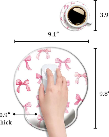 Ergonomic Mouse Pad with Wrist Support,Mouse Pad with Wrist Rest,Relieve Wrist Pain Mousepad Non-Slip Rubber Base,Mouse Pads for Desk,Computers,Laptop,Office,Home,Accessories Cute Pink Bow