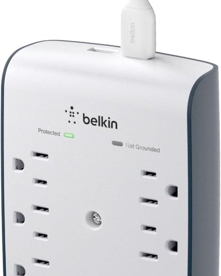 Belkin 6-Outlet Wall Surge Protector w/ 2 USB-A Ports, Wall-Mountable Surge Protector for Home, Office, Travel, Computer Desktop, Laptop, Phone Charger, & More - 900 Joules of Protection