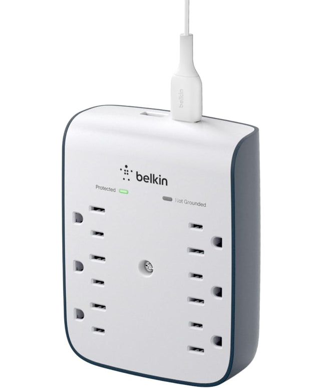 Belkin 6-Outlet Wall Surge Protector w/ 2 USB-A Ports, Wall-Mountable Surge Protector for Home, Office, Travel, Computer Desktop, Laptop, Phone Charger, & More - 900 Joules of Protection